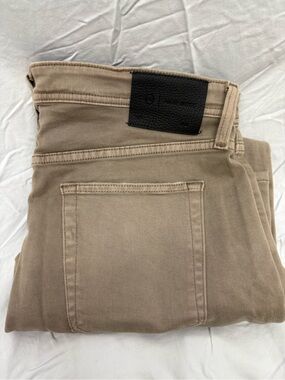 AG Adriano Goldschmied AGED Tan Pants with Black Leather Patch